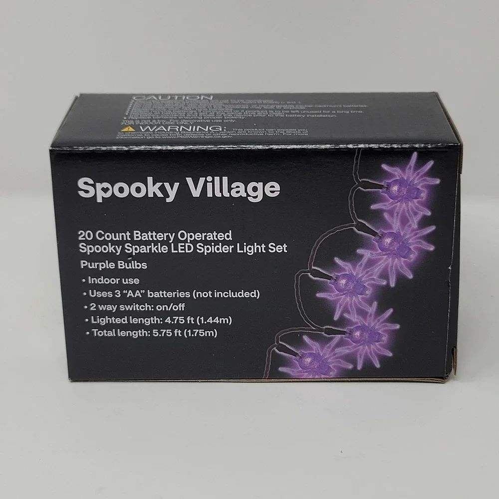 Spooky‎ Village Sparkle LED Purple Spider Light Set 20 Count Battery Operated